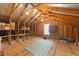 Unfinished attic with exposed insulation and wooden framework at 109 Rustler Rd, Louisburg, NC 27549