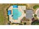 Overhead view of large pool area with lap lanes and lounge chairs surrounded by landscaping at 1608 Hayesville Dr, Fuquay Varina, NC 27526