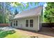 Rear exterior view of home featuring a grey roof, siding, windows, and outdoor patio at 1608 Hayesville Dr, Fuquay Varina, NC 27526