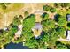 Stunning aerial view of property with lake, house, barn, mature trees, and circular drive at 206 Kittys Ln, Erwin, NC 28339