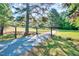 Picturesque property entrance with a metal gate, mature trees, and gravel driveway at 206 Kittys Ln, Erwin, NC 28339