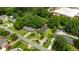 Aerial view of the property showcasing its location, lush greenery, and proximity to other homes at 209 E Winston St, Youngsville, NC 27596