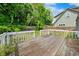 Spacious backyard deck is surrounded by mature trees, offering a private outdoor space at 212 Northwood Cir, Durham, NC 27701