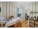 Open floor plan dining area with striped wallpaper and modern appliances on display at 214 Northwood Cir, Durham, NC 27701