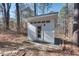 Modern white outbuilding with a glass door sits among the trees at 215 Graduate Ct, Durham, NC 27713