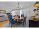 Cozy dining area featuring a round table, chandelier, and is open to the living room at 2701 Glenwood Gardens Ln, Raleigh, NC 27608