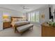 Serene main bedroom with a king bed, plantation shutters, and natural light; creating a tranquil retreat at 2701 Glenwood Gardens Ln, Raleigh, NC 27608