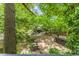 View of backyard and deck surrounded by green trees at 2904 Sprucewood Dr, Durham, NC 27707