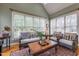 Bright, cozy living room with large windows, high ceiling, and eclectic decor at 325 Hogans Valley Way, Cary, NC 27513