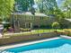Spacious backyard featuring a pool and a brick exterior with fence at 3420 Sheridan Dr, Durham, NC 27707