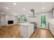 Modern kitchen boasts stainless steel appliances and a gas range on an island, flowing into a spacious living area at 3420 Sheridan Dr, Durham, NC 27707