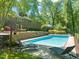 Backyard pool area with lounge chairs and lush greenery surrounding the pool at 3420 Sheridan Dr, Durham, NC 27707