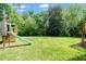 Lush backyard with a playset and ample space for outdoor activities and recreation at 5346 Deep River Rd, Sanford, NC 27330