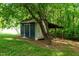 Rustic shed with covered area, perfect for storage or a workshop in a wooded setting at 5346 Deep River Rd, Sanford, NC 27330