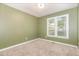 A clean bedroom with green walls, carpeted floors, and bright natural light from the large window at 5600 Sherrif W Pl, Raleigh, NC 27610