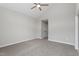 Comfortable bedroom featuring neutral carpet and a ceiling fan at 5612 Sandy Trail Dr, Knightdale, NC 27545