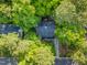 Overhead view of the house and surrounding trees, showcasing the lush landscaping at 5701 Hadrian Dr Dr, Durham, NC 27703