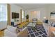 Stylishly staged living room with neutral furniture, a cozy rug, and bright natural light at 5825 Scalybark Rd, Durham, NC 27712