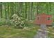 Charming outdoor shed surrounded by lush trees and vibrant flowers, perfect for storage or a hobby space at 5825 Scalybark Rd, Durham, NC 27712