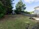 Grassy backyard featuring mature trees and a wood fence at 637 Prickly Pear Dr, Fuquay Varina, NC 27526
