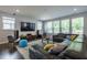Comfortable living room with large windows, modern furniture, and a stylish rug, perfect for relaxation at 745 Orange Oak Ln, Apex, NC 27523