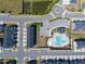 Overhead view of community amenities, featuring pool, townhomes, parking, and green spaces at 805 Grafton Peak Lane Ln, Apex, NC 27523
