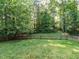 Spacious backyard featuring lush green grass, mature trees, and a charming wooden fence for privacy at 816 Roanoke Dr, Cary, NC 27513