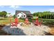 Inviting backyard featuring a fire pit, chairs, a lush green lawn, and a well-maintained home at 15 Willow Bend Dr, Youngsville, NC 27596