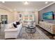 Bright living room with large windows, neutral colors, and stylish furniture at 1602 Red Roses Way, Durham, NC 27703