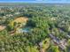 Overhead shot of a residential area with sports fields, tennis courts, and tree-lined streets at 2608 Foxgate Dr, Raleigh, NC 27610