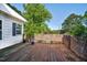 Wood deck with privacy screen and view of the lush backyard and foliage at 302 Villa St, Rocky Mount, NC 27804