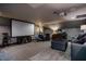 Finished basement area featuring a large screen, exercise equipment and comfortable seating at 403 Granville Rd, Chapel Hill, NC 27514