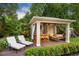 Outdoor cabana featuring comfortable seating, a wet bar, and stylish design elements at 403 Granville Rd, Chapel Hill, NC 27514