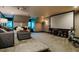 Large recreation room with projector screen, comfortable seating, and a workout area at 403 Granville Rd, Chapel Hill, NC 27514