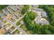 Panoramic aerial view of the residential community, highlighting the neighborhood's layout and proximity to green spaces at 4221 Northrop Dr, Haw River, NC 27258
