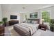 Spacious primary bedroom featuring a tray ceiling and large windows at 510 N Waters Edge Dr, Durham, NC 27703