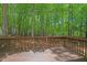 Spacious back deck with wood railing overlooking a tranquil wooded area at 524 Preston Andrews Rd, Bahama, NC 27503