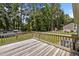 Wooden deck overlooking the spacious backyard with mature trees at 609 Chivalry Dr, Durham, NC 27703