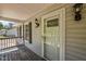 Inviting covered front porch with wood decking and a glass front door offers curb appeal at 609 Chivalry Dr, Durham, NC 27703