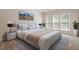 A well-lit bedroom features neutral tones, a plush bed, and a view from the windows at 716 Arbor Brook Dr, Cary, NC 27519