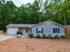Well-maintained single-story home with a red front door, a large rock, and mature trees at 801 Madison Ave, Cary, NC 27513