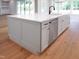 Kitchen island featuring stainless steel dishwasher, sink, cabinets, drawers, and quartz countertops at 1444 Old Apex Rd, Cary, NC 27513