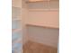 Bright walk-in closet with carpet flooring and shelving units for optimal storage solutions at 1444 Old Apex Rd, Cary, NC 27513