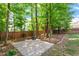 Secluded backyard with a paver patio surrounded by lush greenery and mature trees at 1613 Waddell Ct, Durham, NC 27703
