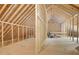 Unfinished attic space with exposed beams and wooden framing and a box of decorations at 165 Alpine Rd, Moncure, NC 27559