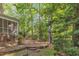 Lush backyard with trees and tiered hardscaping offers a peaceful outdoor setting at 1767 Quince Loop, Sanford, NC 27332