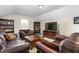 Finished bonus room with a mounted TV, two brown couches, and built in bookshelves at 3832 Stovall Dr, Haw River, NC 27258