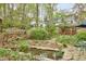 Beautiful backyard with a pond, stone pathway, and lush landscaping at 4 The Gln, Chapel Hill, NC 27514