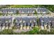 Aerial view of a townhouse community with various exterior colors and neatly maintained landscaping at 433 Triumph Ln, Wake Forest, NC 27587