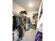 Organized walk-in closet with shelving and hanging rods for clothes and storage at 49 Pumpkin Hill Rdg, Clayton, NC 27520